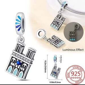 Elegant S925 Silver Cathedral Pendant with Blue and Black Accents